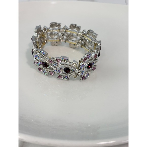 Danbury Mint Jewelry - Vintage Danbury Mint Bracelet Silver Tone Aurora Borealis Red & Pink Rhinestones